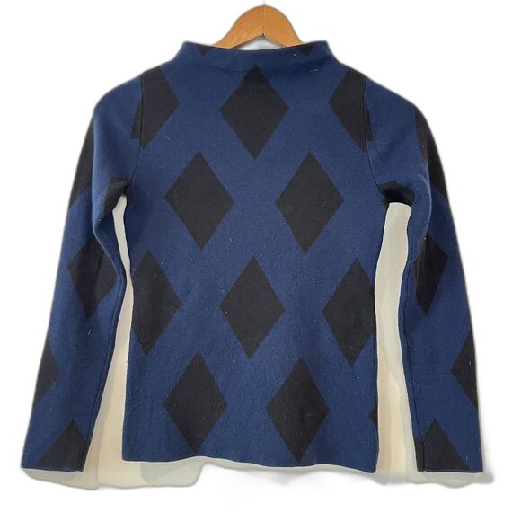 Ann Taylor Blue Black Argyle Sweater Mock Neck Diamonds XXSP Wool Blend - Picture 4 of 6